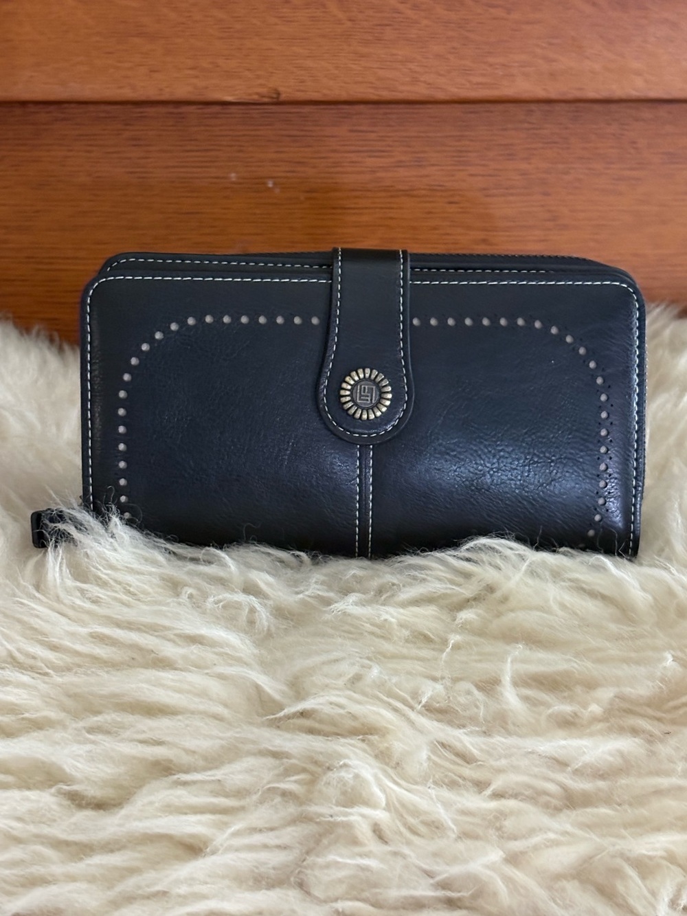 Black Tri-Fold Snap Wallet with Decorative Studs